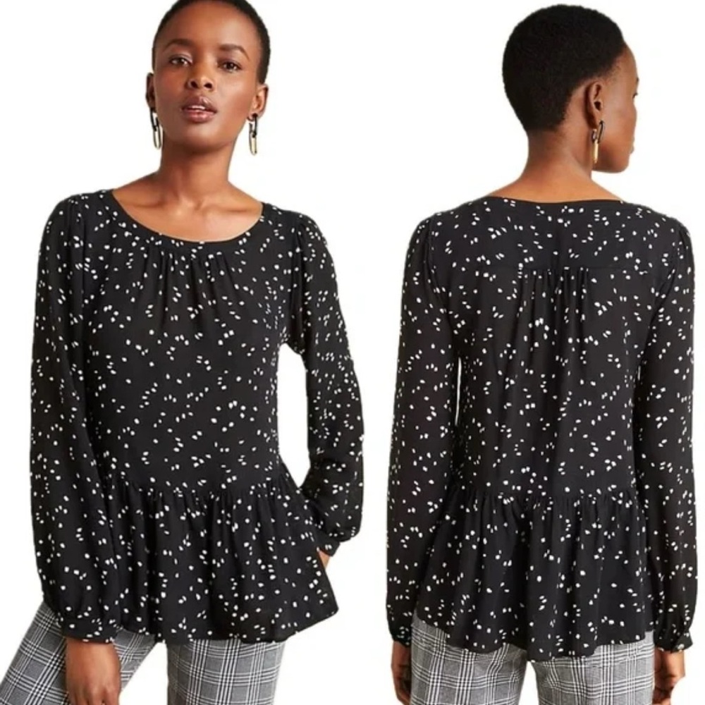 Anthropologie Black and White Speckled Blouse